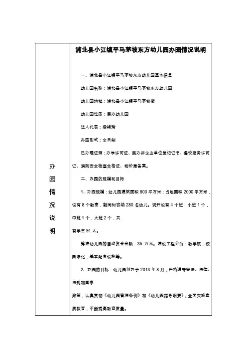 东方幼儿园办园情况说明