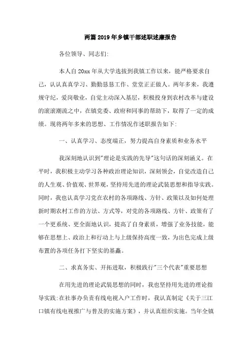 两篇2019年乡镇干部述职述廉报告