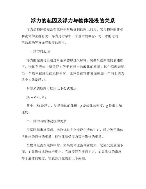 浮力的起因及浮力与物体浸没的关系