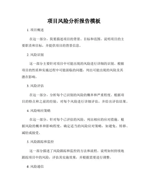 项目风险分析报告模板