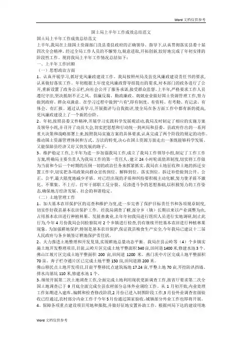 国土局上半年工作成效总结范文