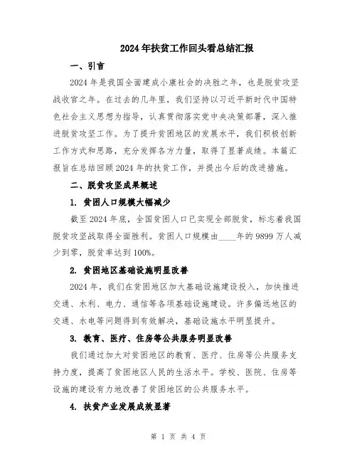 2024年扶贫工作回头看总结汇报