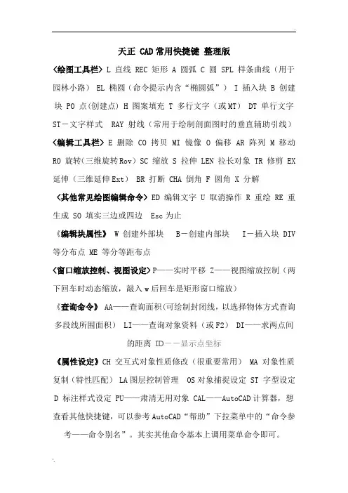 天正 CAD常用快捷键 整理版