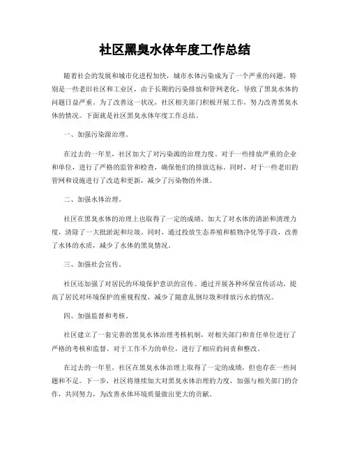 社区黑臭水体年度工作总结