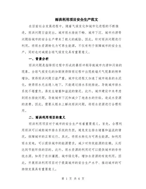 雨洪利用项目安全生产范文（二篇）
