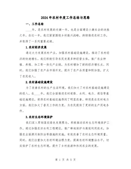 2024年农村年度工作总结与思路(2篇)