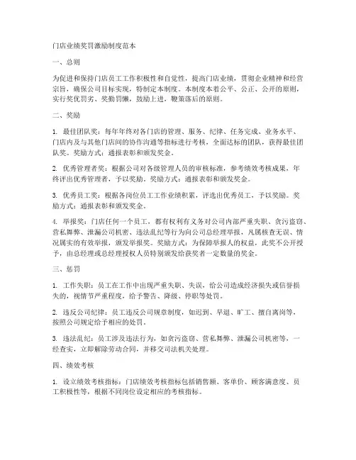 门店业绩奖罚激励制度范本