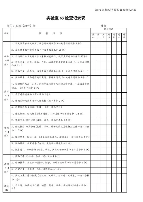 (word完整版)实验室6S检查记录表