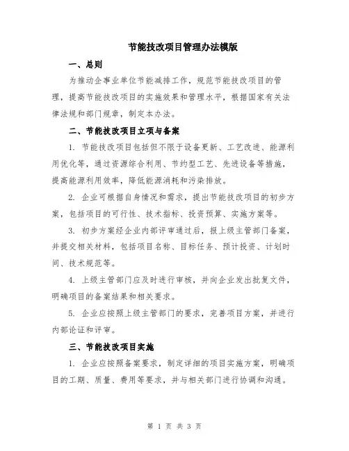 节能技改项目管理办法模版
