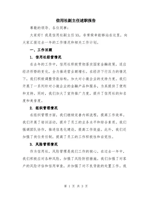 信用社副主任述职报告