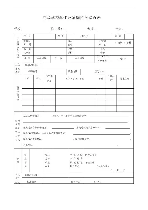 大学生贫困助学金申请表