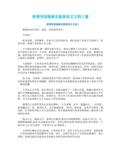 校领导迎接新生致辞范文文档5篇