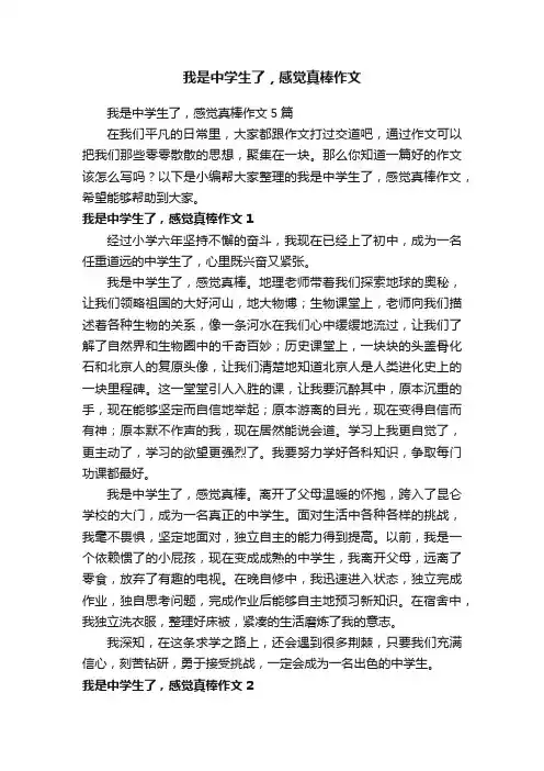 我是中学生了，感觉真棒作文