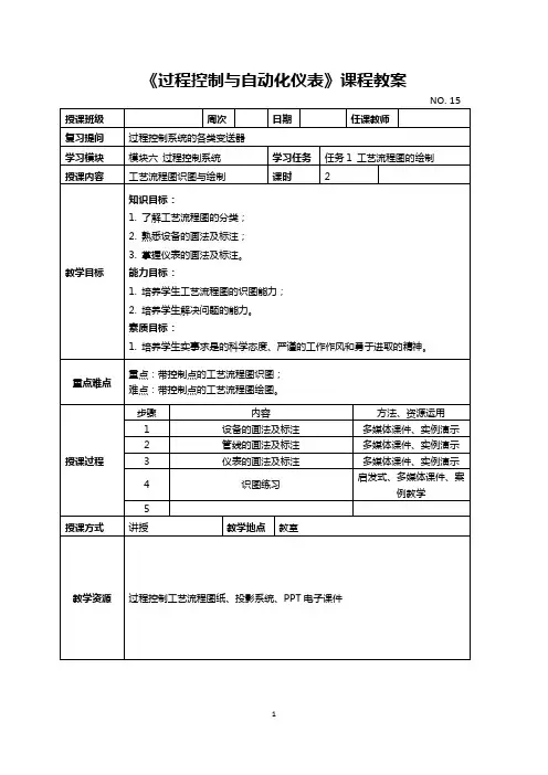 过程控制与自动化仪表教学教案(共19单元)15过程控制系统工艺流程图的绘制