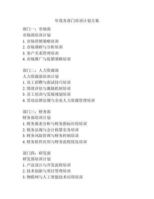 年度各部门培训计划方案