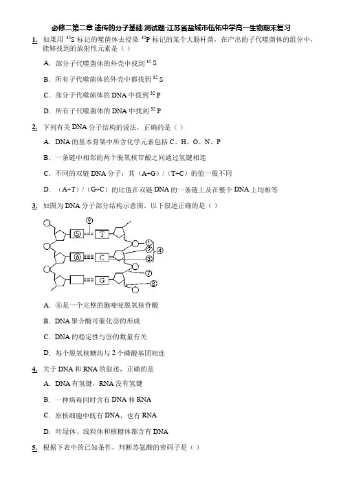 必修二第二章 遗传的分子基础 测试题-江苏省盐城市伍佑中学高一生物期末复习