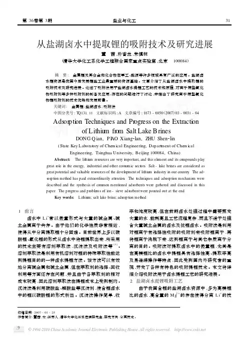 从盐湖卤水中提取锂的吸附技术及研究进展_董茜