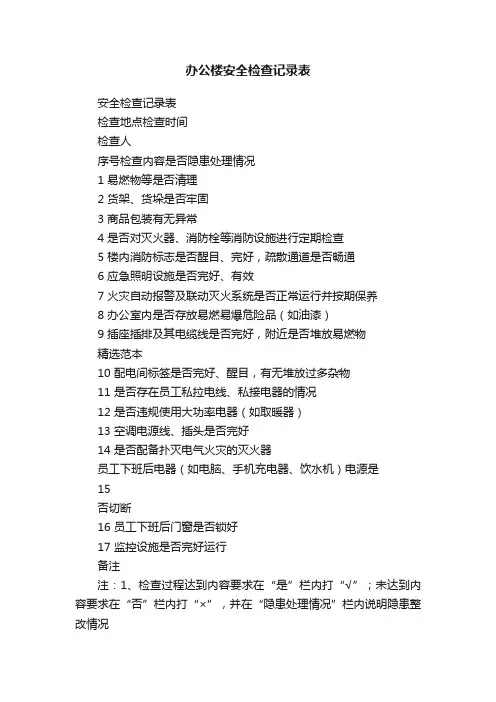 办公楼安全检查记录表