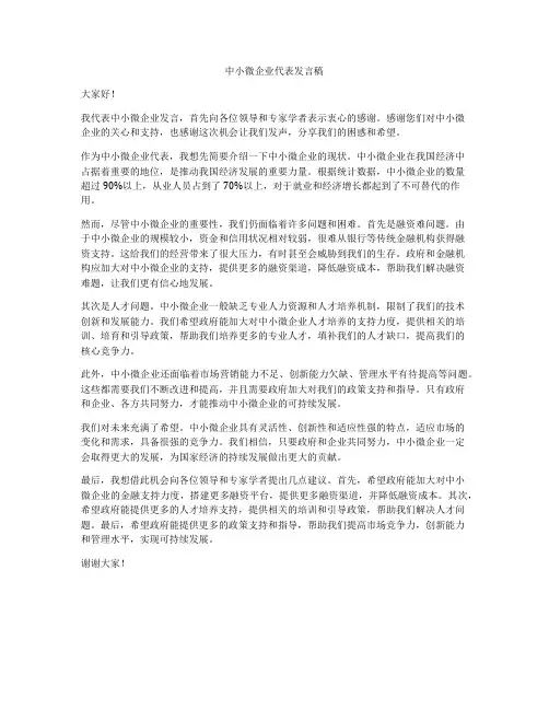 中小微企业代表发言稿