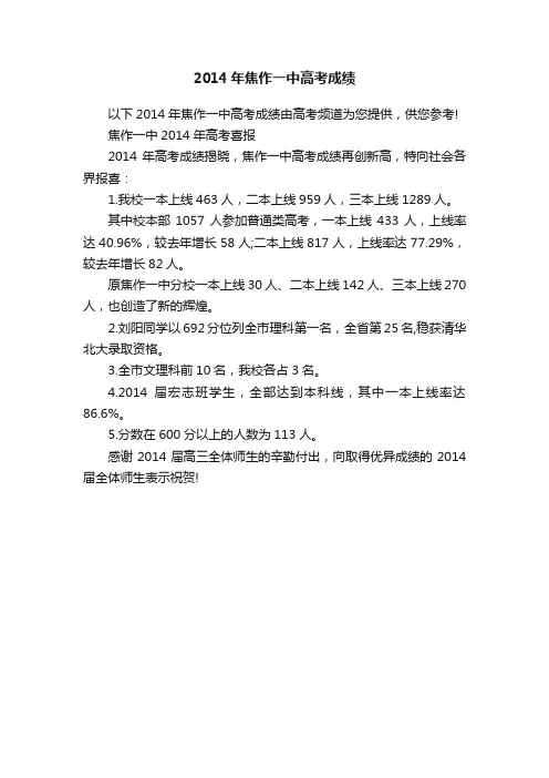 2014年焦作一中高考成绩