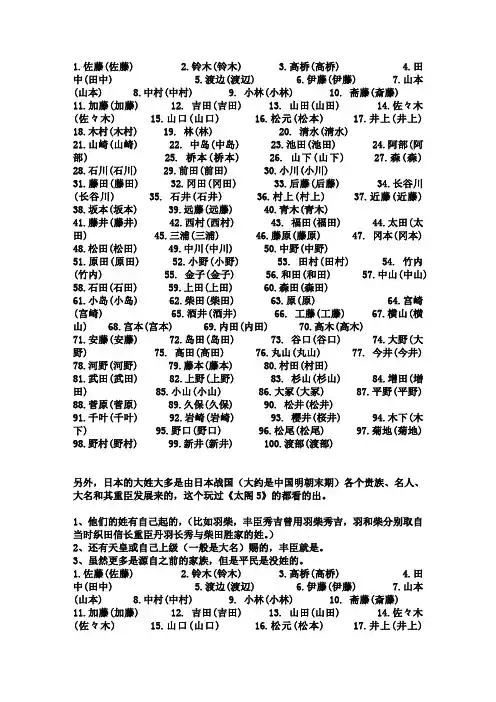 日本姓氏大全-非网络流行版