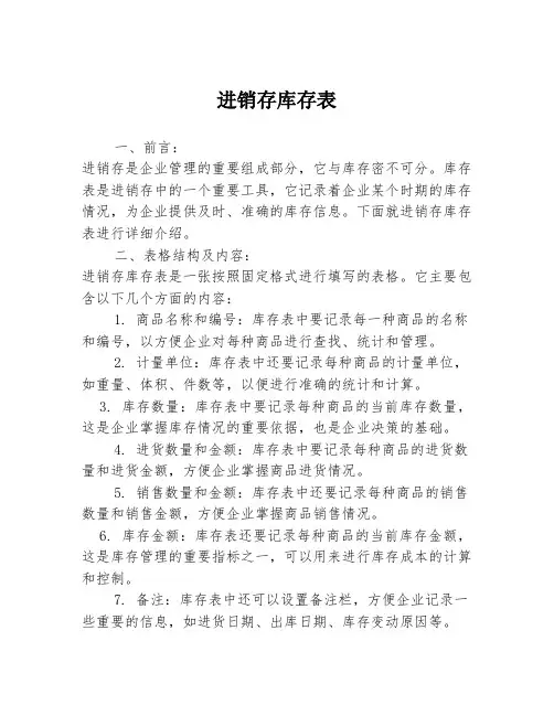 进销存库存表