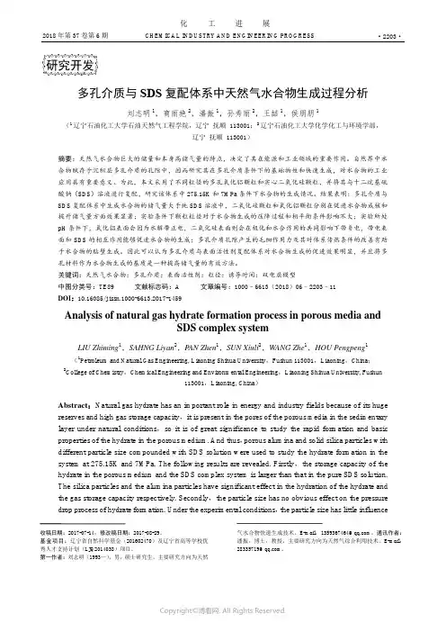 多孔介质与SDS复配体系中天然气水合物生成过程分析