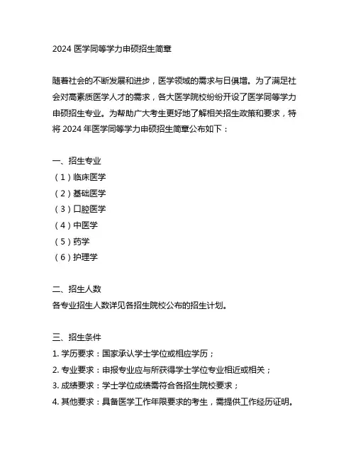 2024 医学 同等学力申硕招生简章