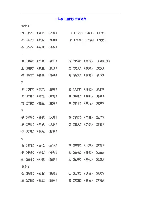 最新一年级下册四会字词语表电子教案