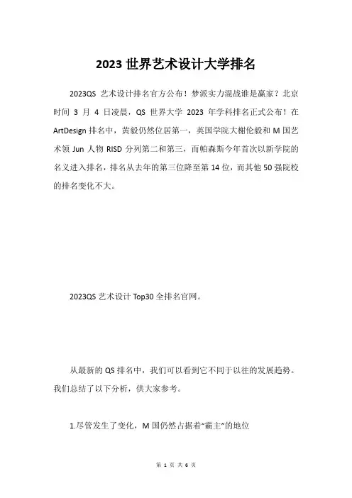 2023世界艺术设计大学排名