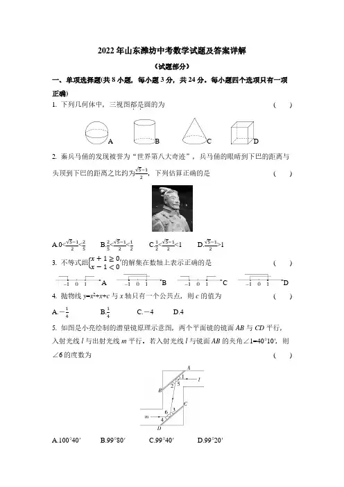 2022年山东潍坊中考数学试题及答案详解