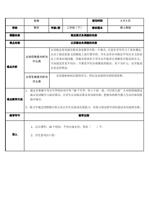 除法算式各部分的名称