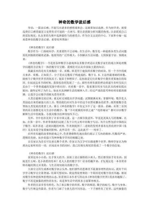 《神奇的数学》读后感3篇