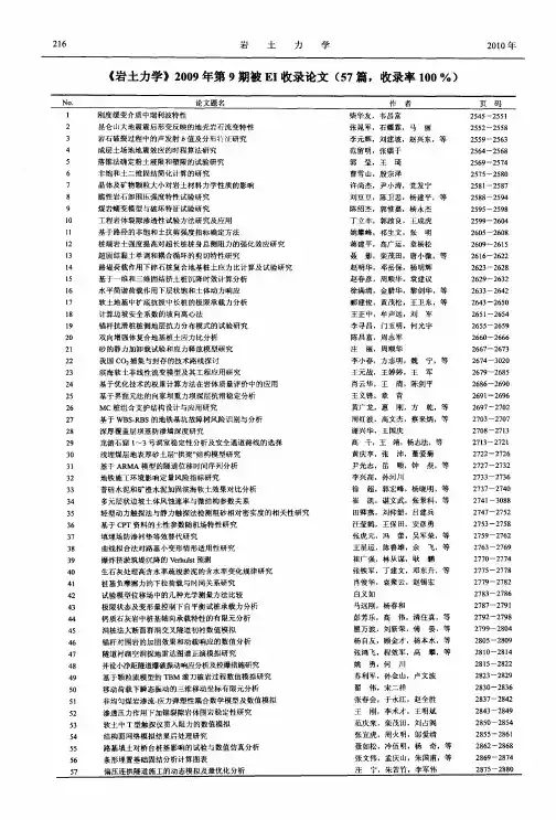 《岩土力学》2009年第9期被EI收录论文(57篇,收录率100%)