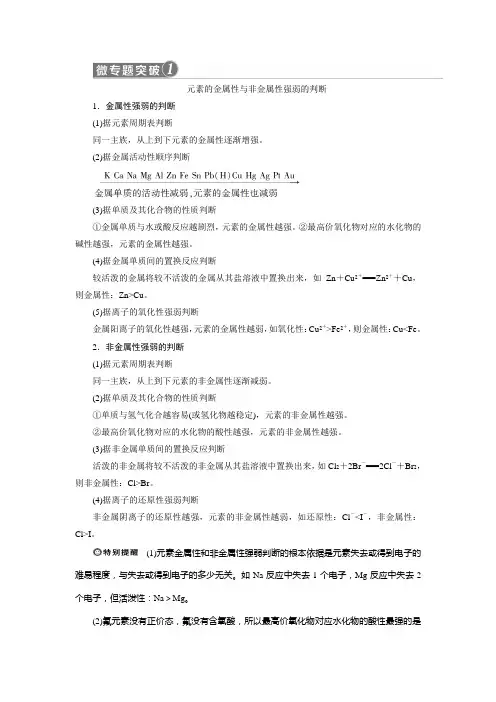 微专题突破 元素的金属性与非金属性强弱的判断