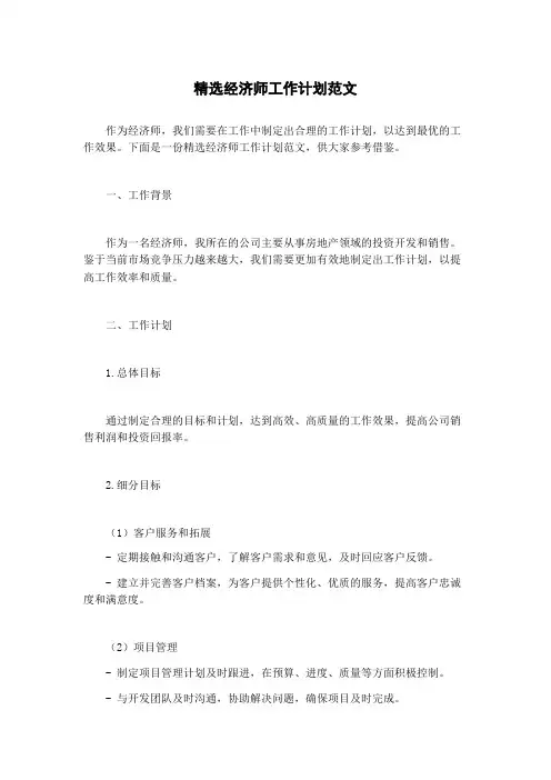 精选经济师工作计划范文