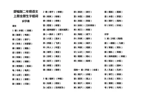 部编版二年级语文上册全册生字组词(识字表+写字表)