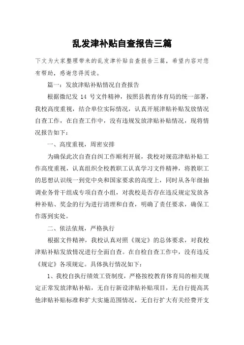 乱发津补贴自查报告三篇