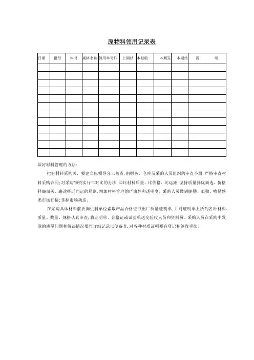 原物料领用记录表参考范本