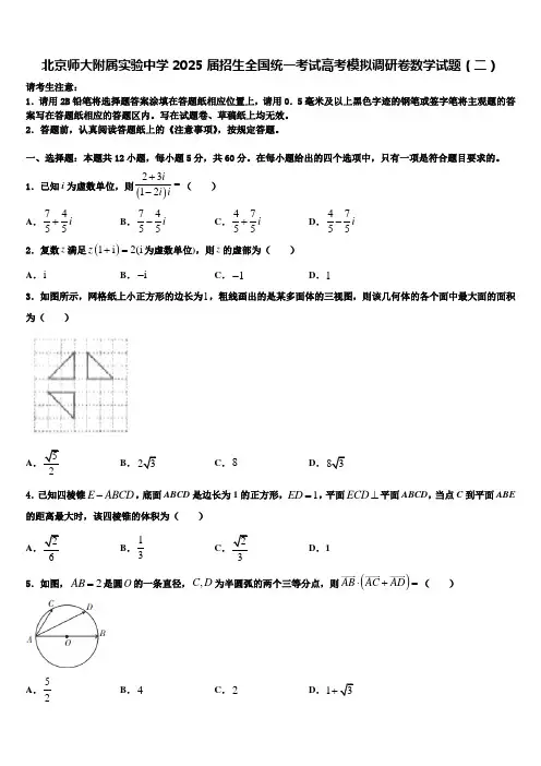 北京师大附属实验中学2025届招生全国统一考试高考模拟调研卷数学试题(二)