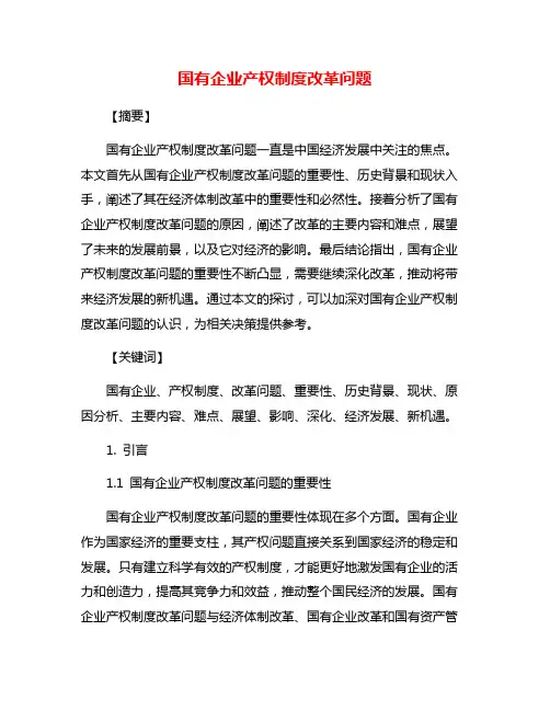 国有企业产权制度改革问题