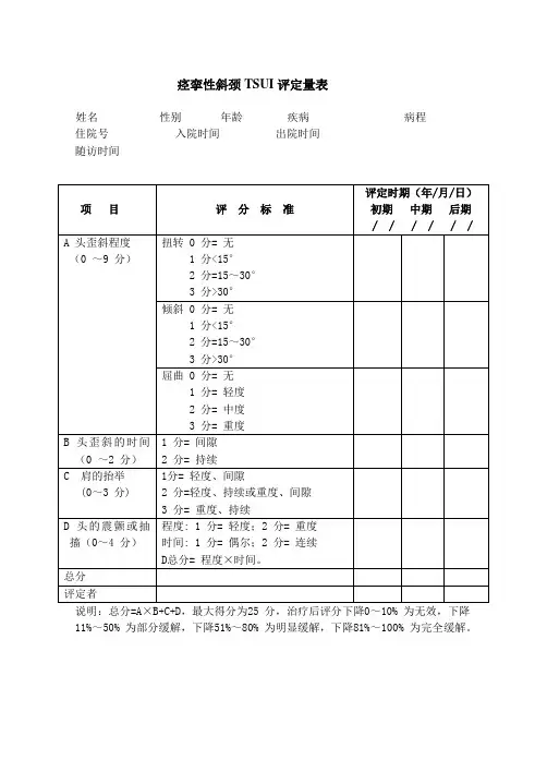 痉挛性斜颈TSUI评定量表