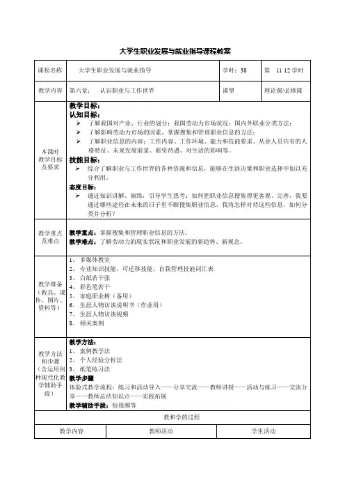 教案：第六章认识职业与工作世界