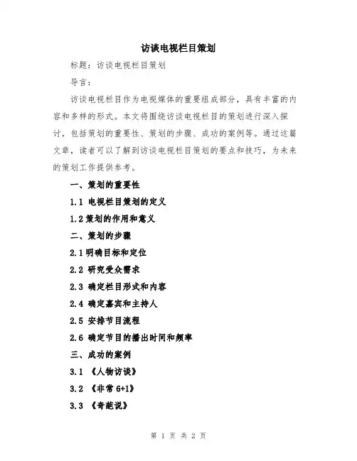 访谈电视栏目策划
