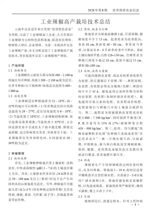 工业辣椒高产栽培技术总结
