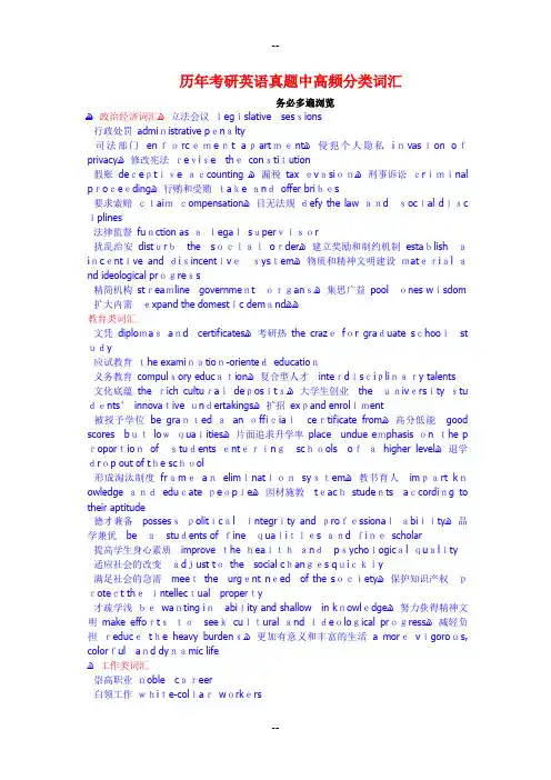 历年考研英语真题中高频分类词汇