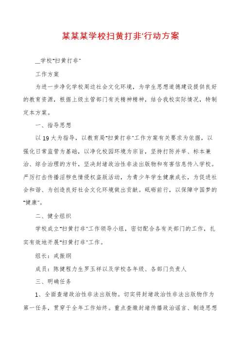 某某某学校扫黄打非‘行动方案