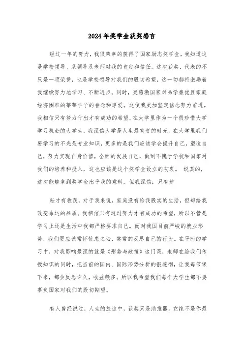 2024年奖学金获奖感言（3篇）