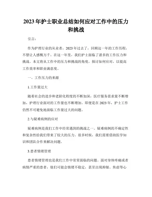 2023年护士职业总结如何应对工作中的压力和挑战