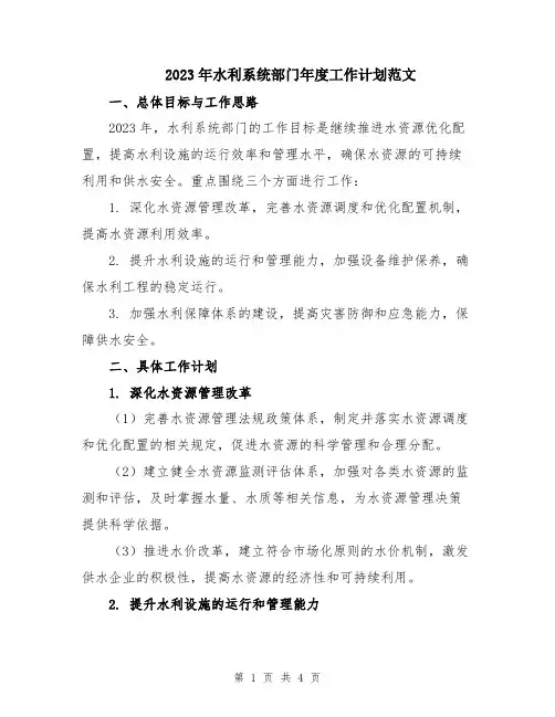 2023年水利系统部门年度工作计划范文